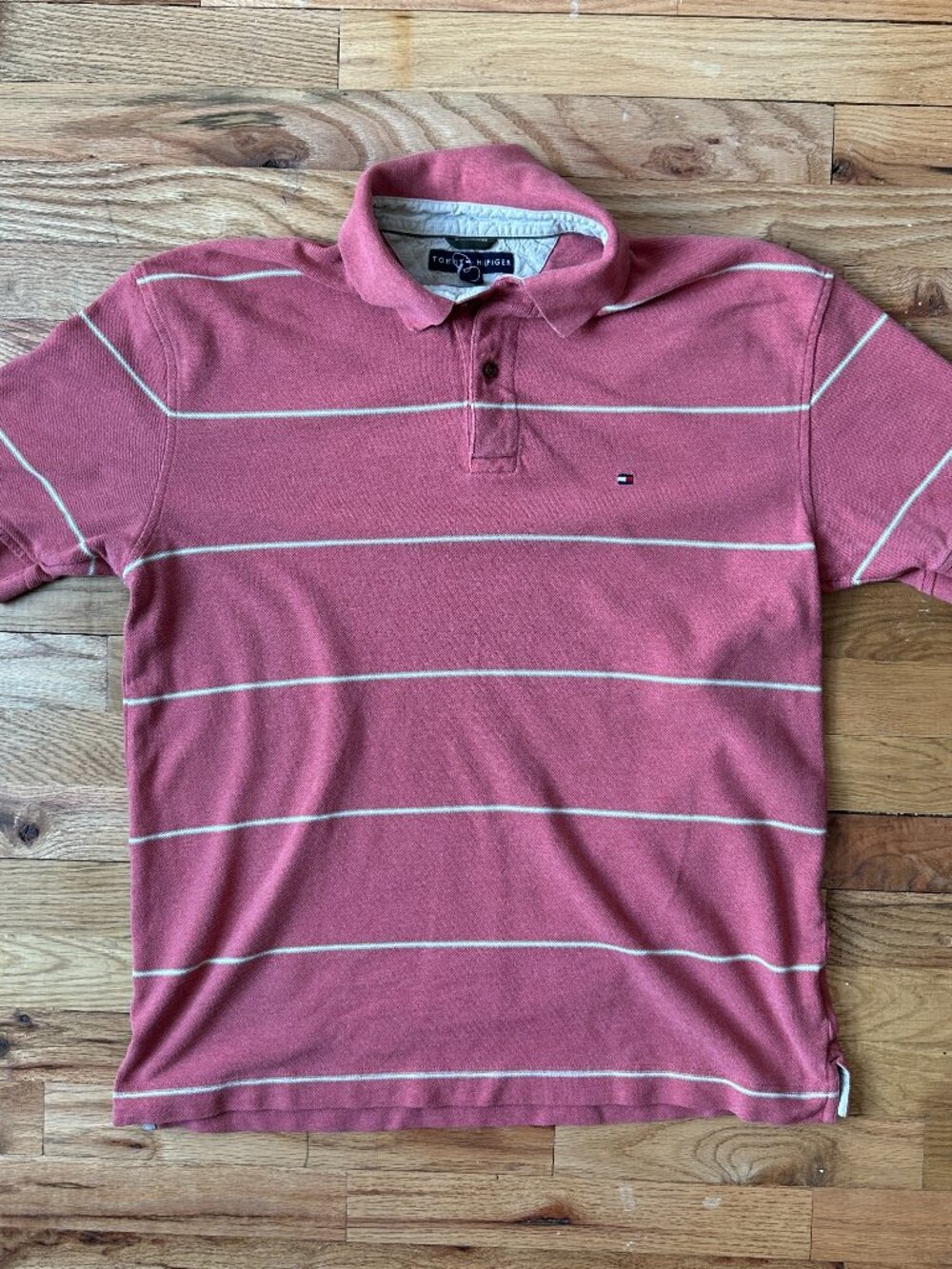 Tommy Hilfiger Salmon/Pink Striped Polo Shirt [FREE SHIPPING]